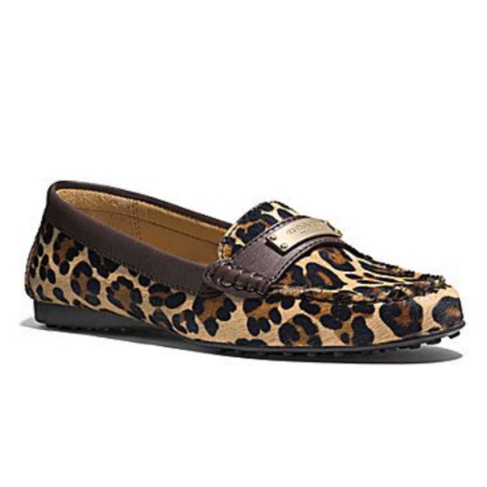 Coach Fredrica Brown Leopard Print Slip On Driving Loafer Flats Womens Size 6.5B
